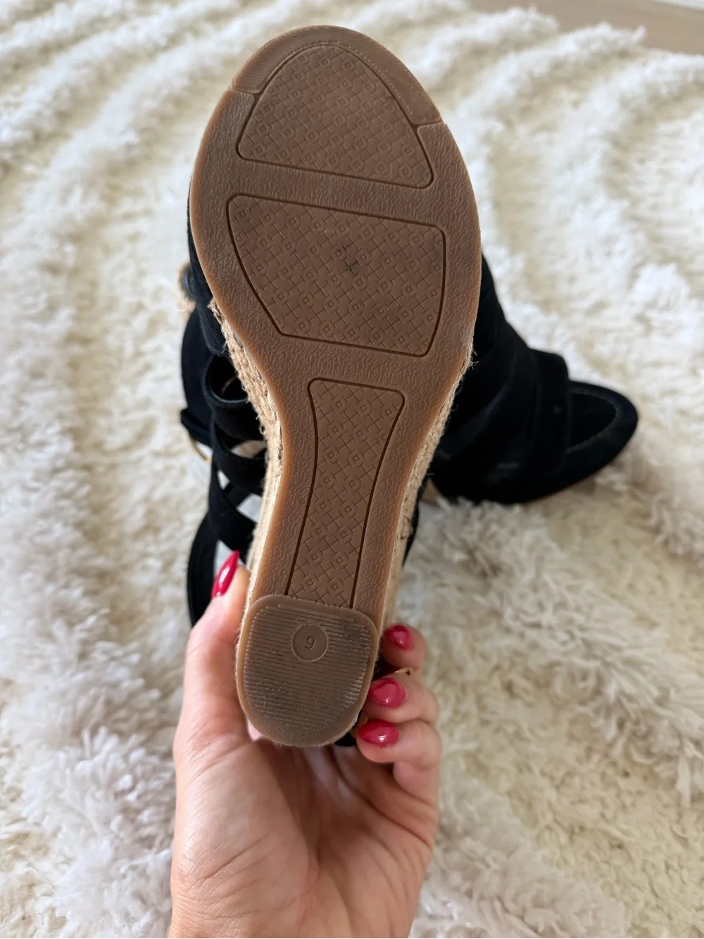 Tory Burch Black Suede Strappy Espadrille Wedge Sandals